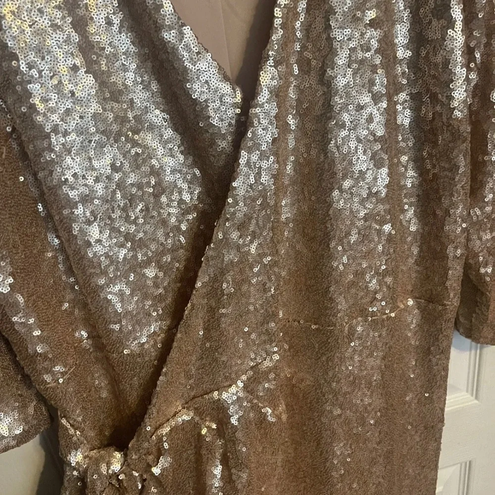 Eloquii 22 Rose Gold Sequin Wrap Dress - Picture 3 of 5